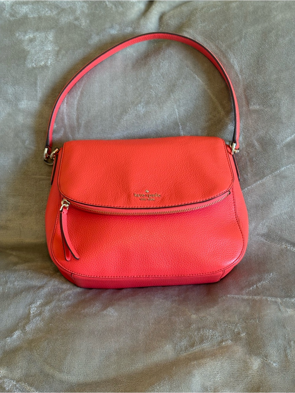 Kate Spade Coral Pebbled Leather Flap Shoulder Bag